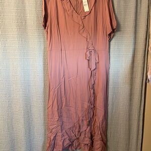 NWT LOFT Mauve Ruffle Midi Dress